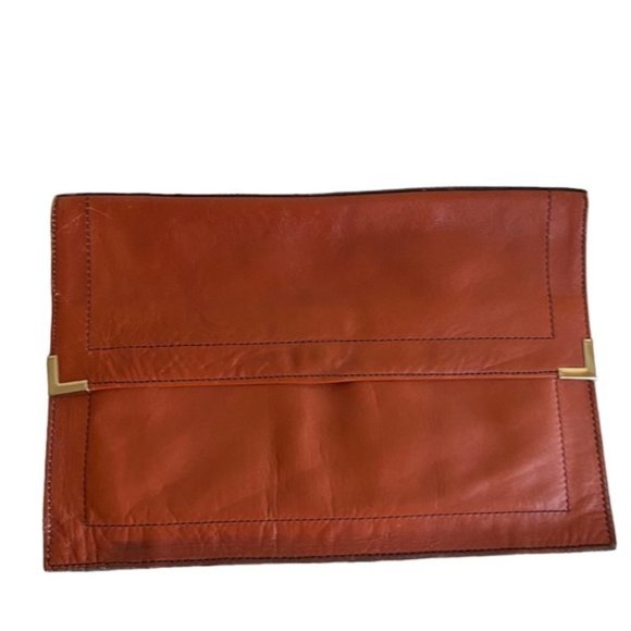 Vintage Handbags - Vintage Un Branded Leather Clutch Made in Korea Multi Pocket Gold Detail